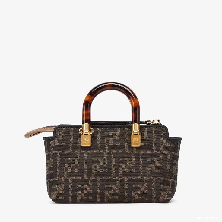 Affordable HOT Mini Bag Brown By Fendi ROMA Boston Fabric Motif Way Logo The FF In 0819